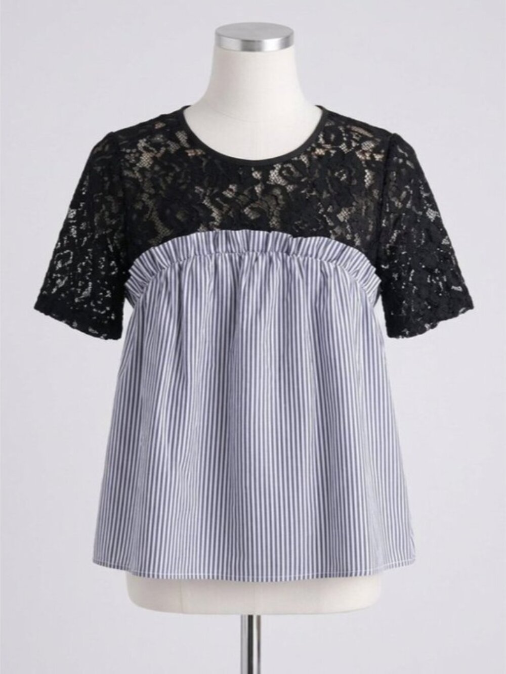 Bluenotes Lace Trim Striped Top